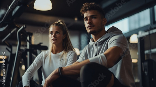 two trainers, a man and a woman, in the gym