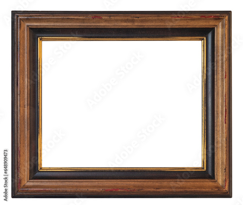 brown antique thick horizontal rectangle painting or photo frame on a white background