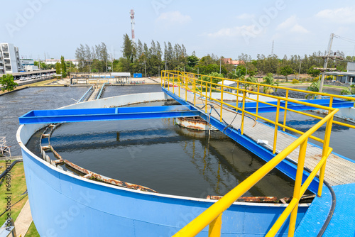 Aerated pool wastewater treatment system in industrial plants. environmental science and reuse waste water photo