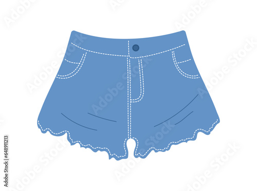 Denim shorts concept. Fashion, trend and style. Element of clothing for gils. Aesthetics and elegance. Poster or banner. Cartoon flat vector illustration isolated on white background