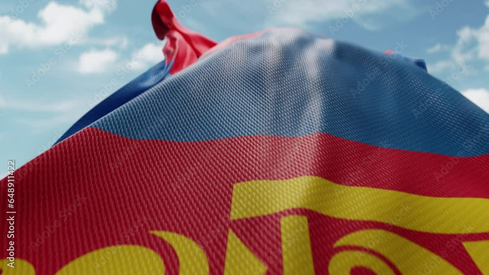 Wavy flag of Mongolia blowing in the wind in slow motion. Waving ...