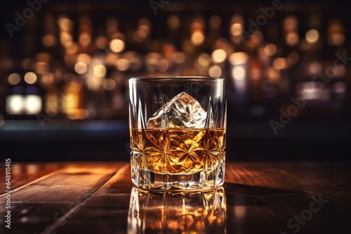 Wallpaper Mural serene whiskey glass with ice on bar table, generative AI Torontodigital.ca