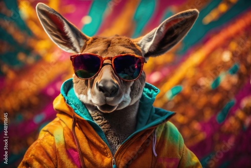 Funny kangaroo wearing sunglasses. ai generative