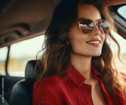 Caucasian Woman Good Looking In Luxury Vehicle Backdrop Generative AI