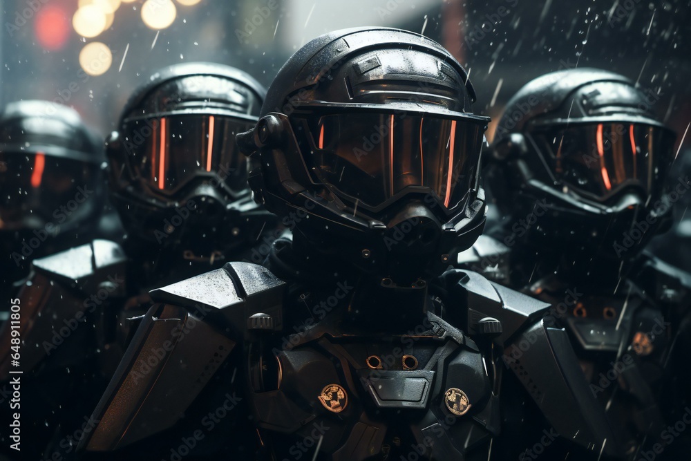 Cyber Army. Masked Armored Riot Police on the streets. Futuristic SWAT. Cyber Army. Masked Armored Riot Police on the streets. Futuristic SWAT.