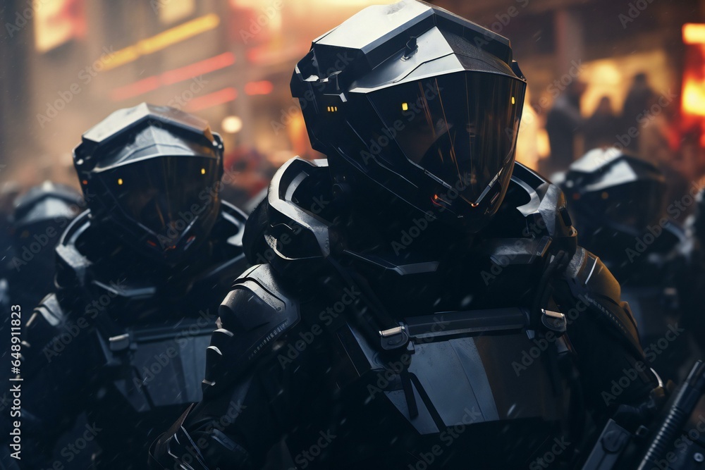 Cyber Army. Masked Armored Riot Police on the streets. Futuristic SWAT. Cyber Army. Masked Armored Riot Police on the streets. Futuristic SWAT.