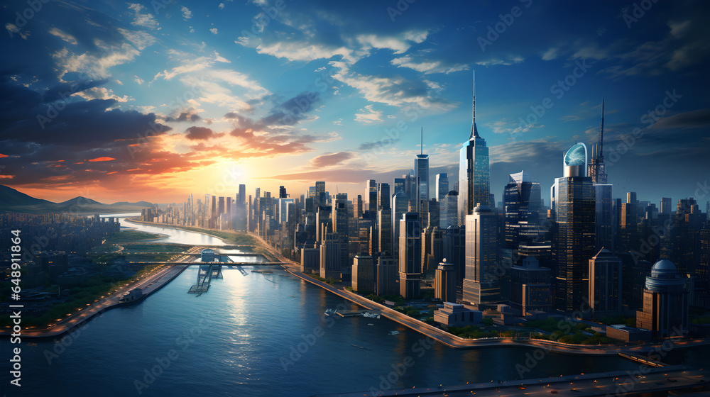 World top biggest city image illustration, best city on the world - Ai generated - obrazy, fototapety, plakaty 