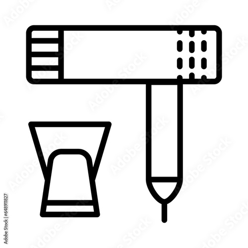 Dryer hair icon, hairdryer with blow air, use appliance, thin line web symbol. Vector illustration