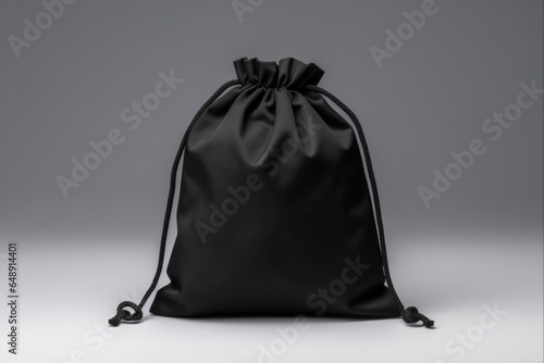 Black Drawstring Bag - Cotton Fabric Shopping Pouch for Casual Attire. Fashionable Design with Blank Front - Object of Style