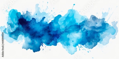 Blue Paint Splash Watercolor Illustration with Abstract Hand Dripped Texture