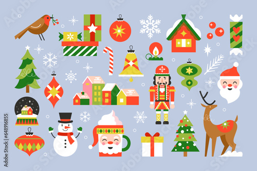 Christmas holiday cute minimal elements set design. Vector illustration