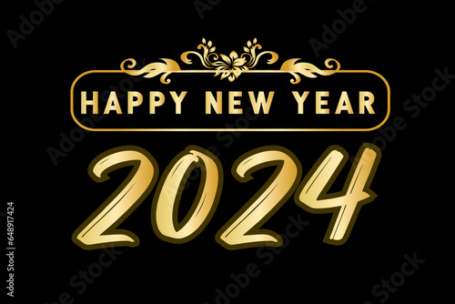 Happy New Year black and gold vector calligraphy banner.