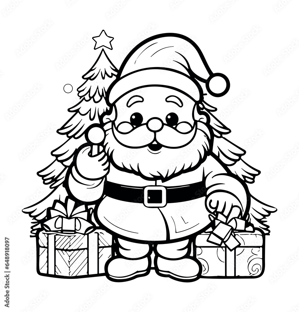 Fototapeta premium Santa claus with gifts coloring page - coloring book