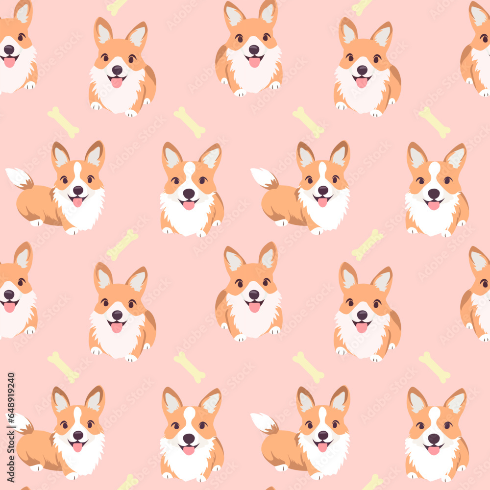 Corgi seamless pattern with hand drawn on pink background. pattern for printing on fabric, clothing, wrapping paper, background for websites and applications. Corgi seamless pattern with hand drawn on pink background. pattern for printing on fabric, clothing, wrapping paper, background for websites and applications.