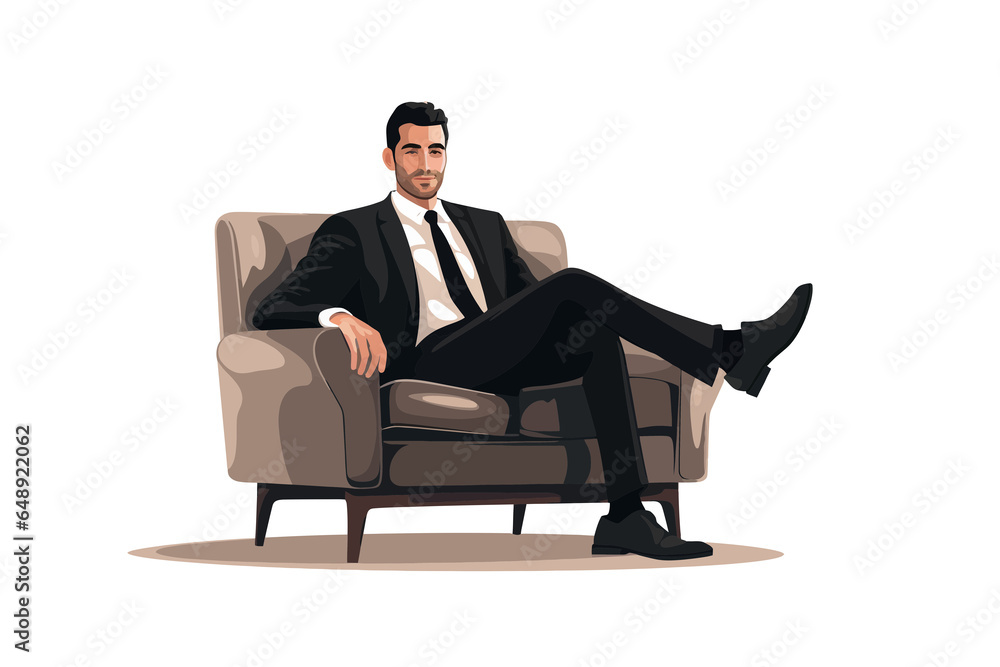 Man in business suit sitting on sofa isolated vector transparent background png Man in business suit sitting on sofa isolated vector transparent background png