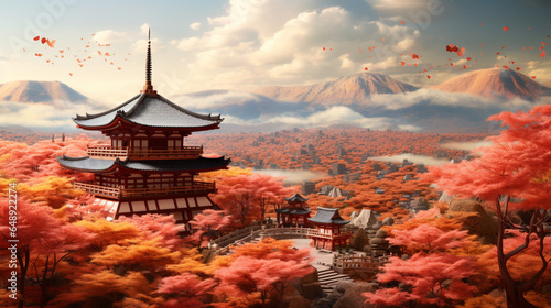 Kiyomizu dera temple in vanilla sky in paper art and craft design concept. Created using generative AI. photo