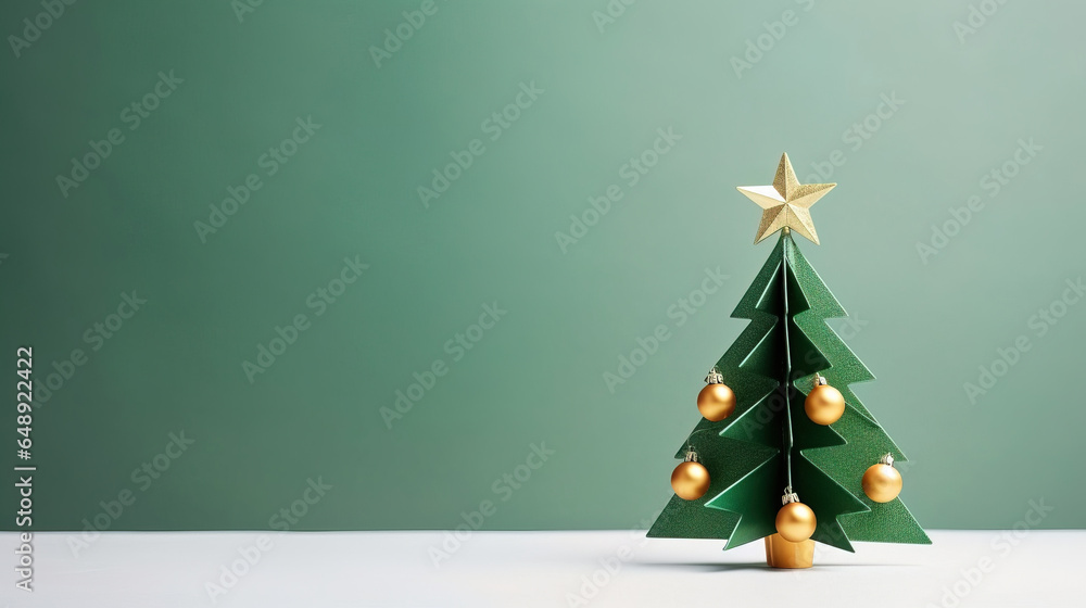 minimalistic Christmas tree with decoration on empty background, copy space minimalistic Christmas tree with decoration on empty background, copy space