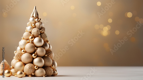minimalistic Christmas tree with decoration on empty background  copy space