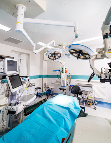 Professional operating medical room. Surgery emergency technologies.