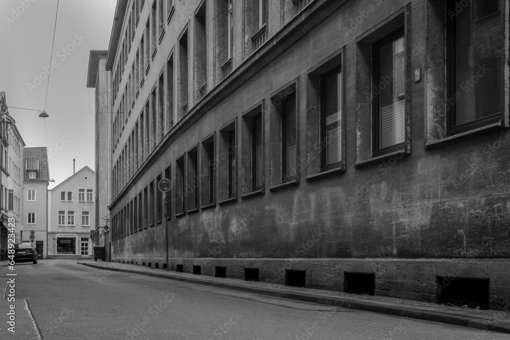 black and white photo. Concrete building in Bielefeld, Germany. High quality photo black and white photo. Concrete building in Bielefeld, Germany. High quality photo