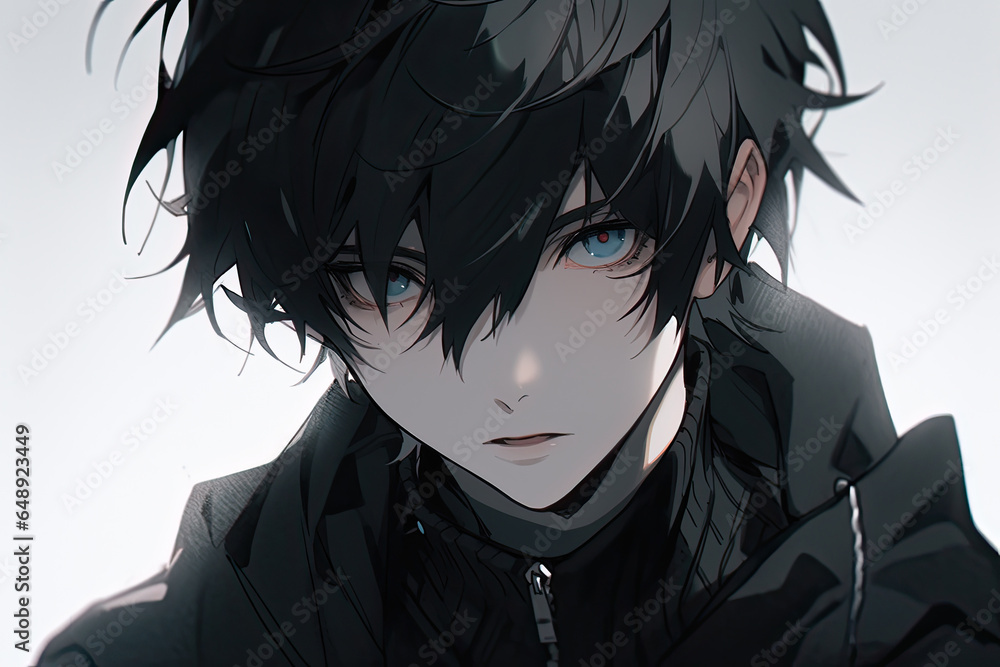 Naklejka premium Anime Man With Black Hair On White Background