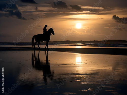Moonlit Silhouette Ride: Lone Rider on Horseback Under a Radiant Night Sky