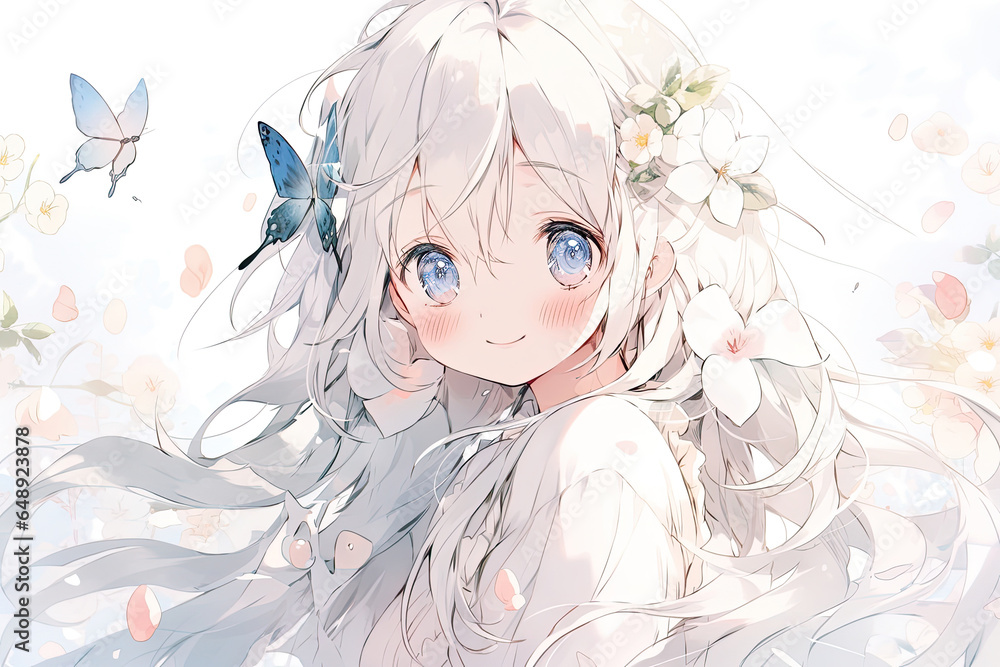 Beautiful Cute Anime Girl With White Hair On White Background Beautiful Cute Anime Girl With White Hair On White Background