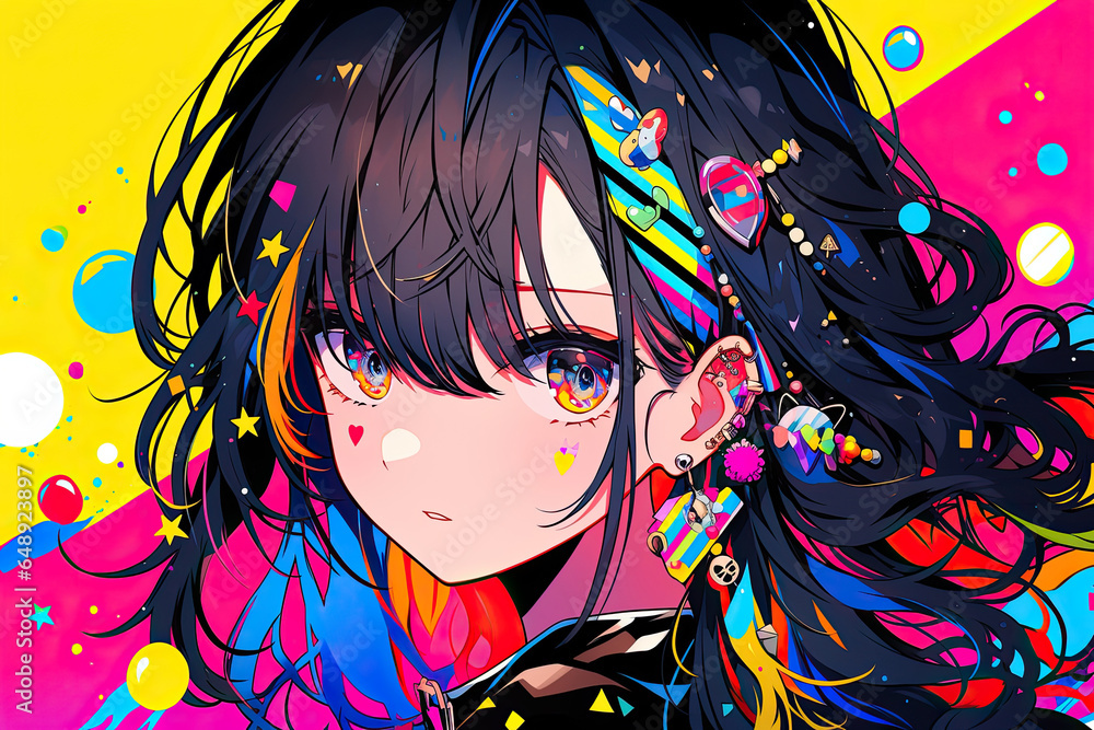 Fototapeta premium Cute Beautiful Anime Girl On Colorful Background