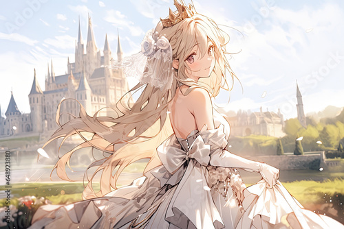 Classic Fairy Tale Princess Anime Girl In A Castle