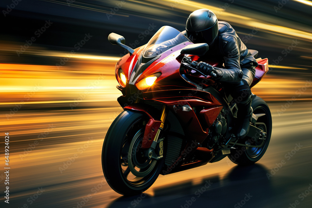 Red Motorcycle Racing at High Speed