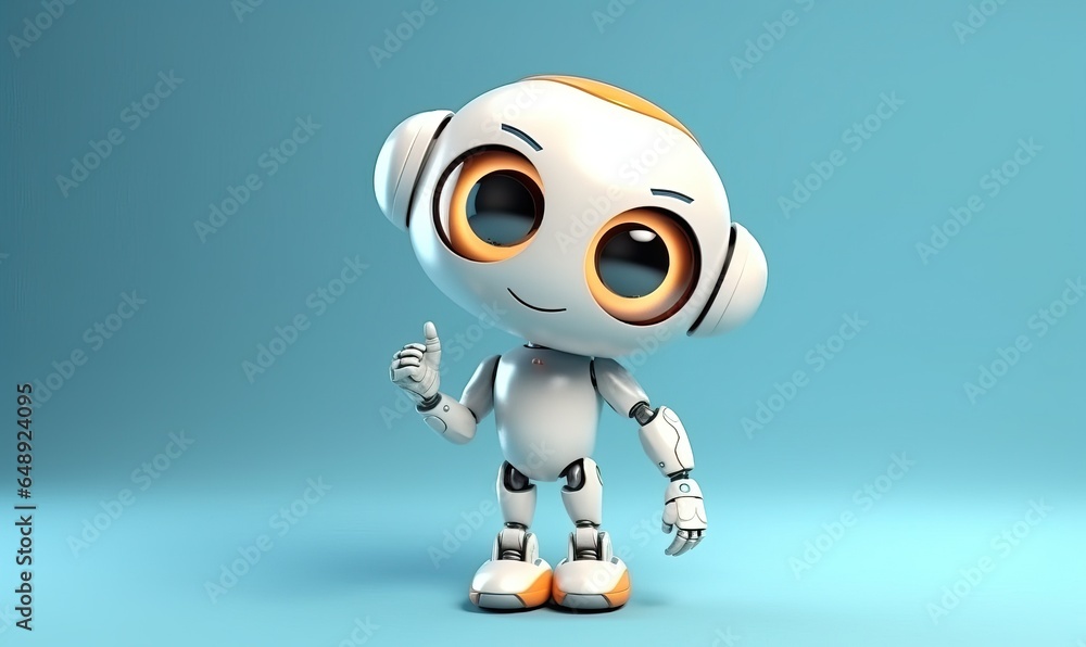 Cute White Toy Robot with Kind Eyes, Isolated on Blue Cute White Toy Robot with Kind Eyes, Isolated on Blue