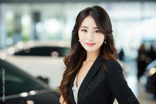 Beautiful Young Asian Woman Salesperson . Сoncept Reflection On Beauty Standards, Cultural Representation In Business, Succesful Asian Women In Sales, Mental And Physical Health In Business
