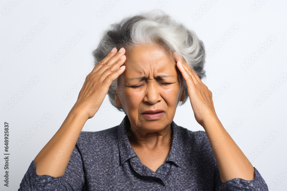 Older woman with headache. Latin Aspect Older woman with headache. Latin Aspect