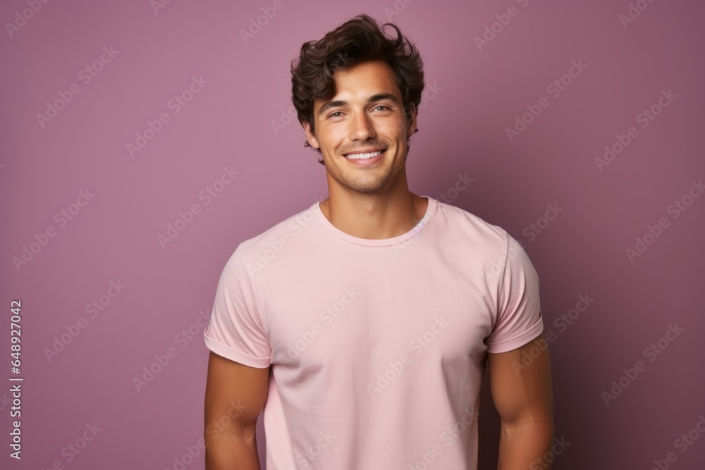 Portrait of a Fictional Male Model Smiling. Isolated on a plain background. Generative AI. Portrait of a Fictional Male Model Smiling. Isolated on a plain background. Generative AI.