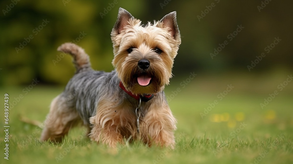 playful yorkshire terrier on the grass, at the park, in the yard playful yorkshire terrier on the grass, at the park, in the yard
