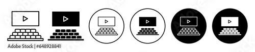 cinema hall icon. Company digital event display screen symbol. Film theater with spectator and audience vector. Business Auditorium or classroom sign. Show stage with sitting chair row logo.