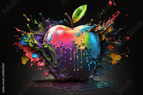 Jabłko abstrakcyjny kolorowy akrylowy malowany obraz Generative AI