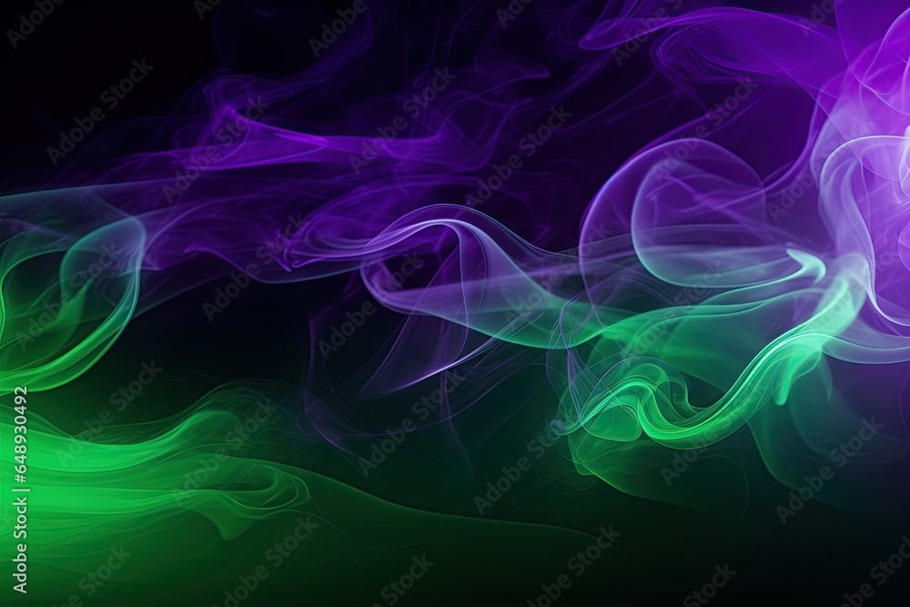 Modern background with smoke effect, mixing colors, purple and green