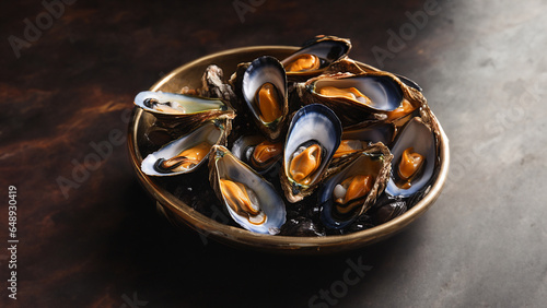 Steamed mussels.Steamed mussels in white wine sauce.