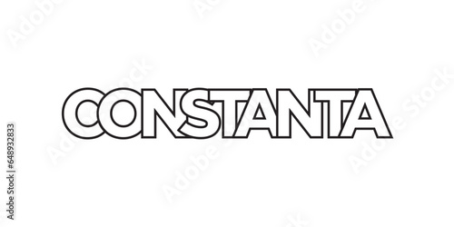 Constanta in the Romania emblem. The design features a geometric style, vector illustration with bold typography in a modern font. The graphic slogan lettering.
