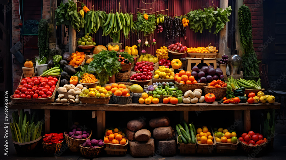 Explore a vibrant and colorful fruit and vegetable market, a feast for the eyes and taste buds.