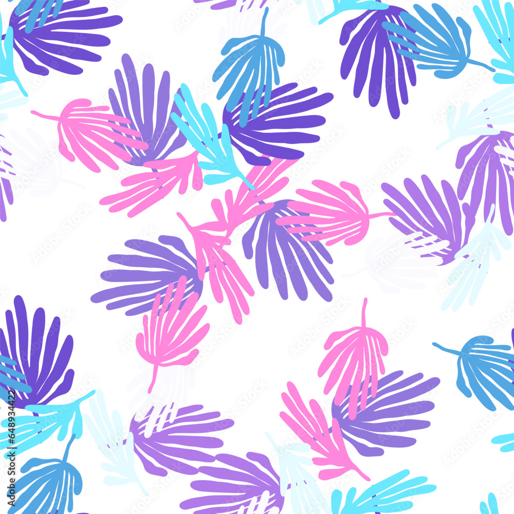 Fototapeta premium Tropical leaves background. Matisse inspired decoration wallpaper. Simple organic shape seamless pattern.