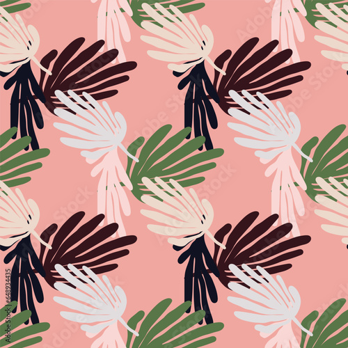 Tropical leaves background. Matisse inspired decoration wallpaper. Simple organic shape seamless pattern.