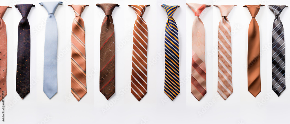 Collection of tie patterns on a light background. Generative AI