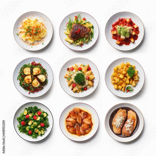 Plate with vegetables. A collection of Christmas dishes on a light background. Generative AI