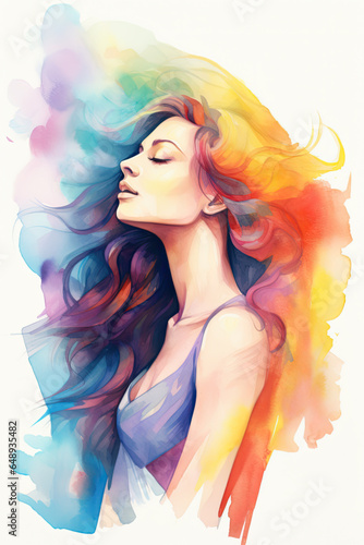 Colorful girl in watercolor style isolated on a white background