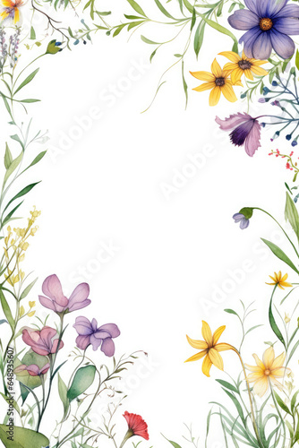 Floral flower frame white background with copy space
