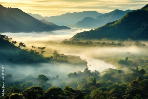 fog over the mountains sunset jungle Landscape valley morning  © JAYDESIGNZ