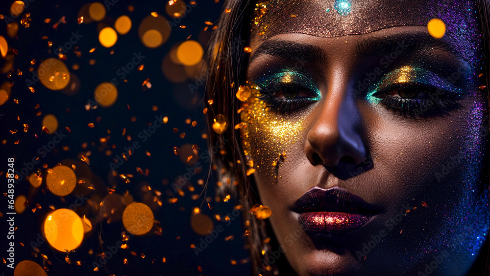 Face of a beautiful girl with shiny makeup Face of a beautiful girl with shiny makeup