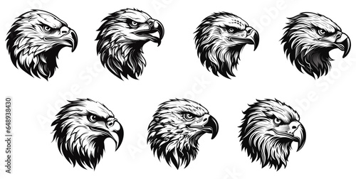 set of black and white eagle head logo. isolated on a transparent background. eps 10